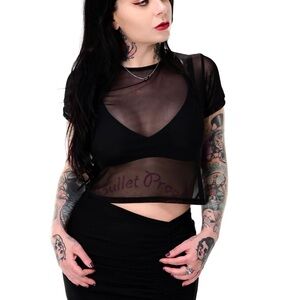 Foxblood Sheer Mesh Crop Top
